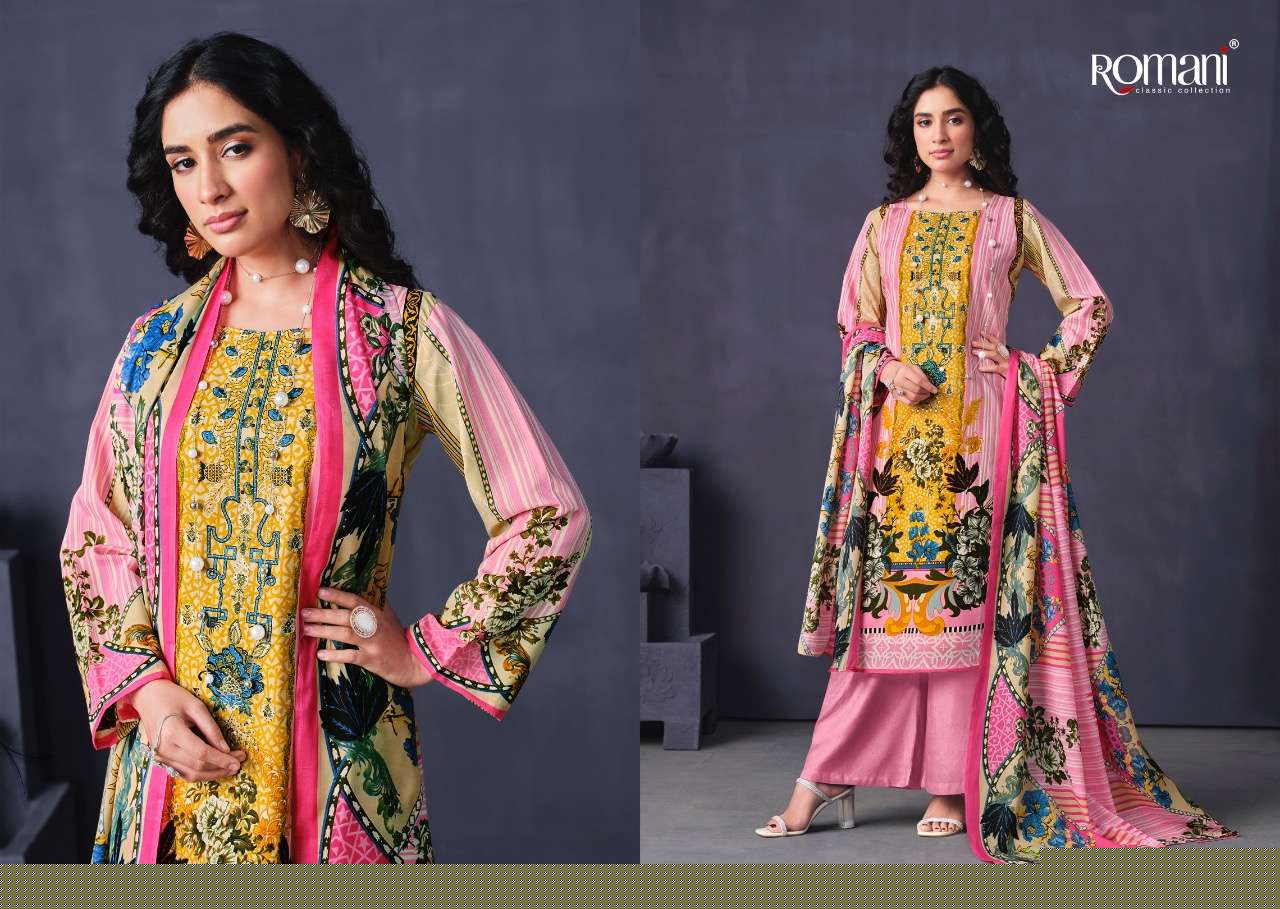 MAREENA VOL-9 BY ROMANI 1071-001 TO 1071-010 SERIES SUITS BEAUTIFUL FANCY COLORFUL STYLISH PARTY WEAR & OCCASIONAL WEAR SOFT COTTON PRINT DRESSES AT WHOLESALE PRICE